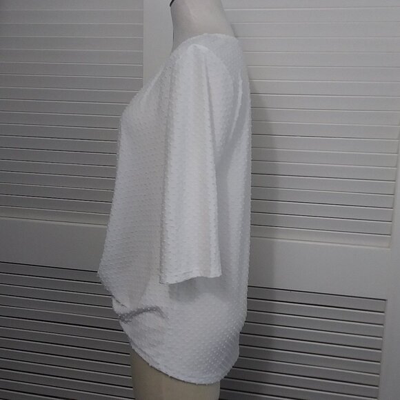 W5 White Swiss Dot Top Twist Front 3/4 Sleeve Size Large - Picture 6 of 10